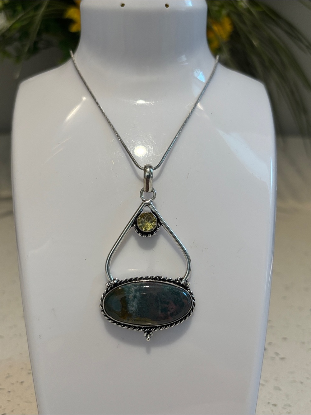 Sterling Silver Bloodstone Citrine Gemstone Pendant Necklace